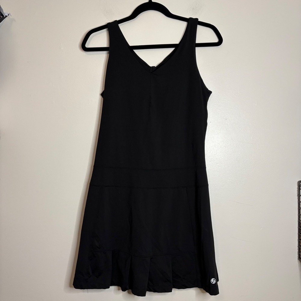 Lija Womens Black Tennis Golf Dress Medium V-Neck Cutout Bow Back‎ Pleated